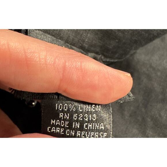 Vintage Oleg Cassini Linen Blouse Black Scalloped Button Front Short Sleeve - Picture 7 of 7